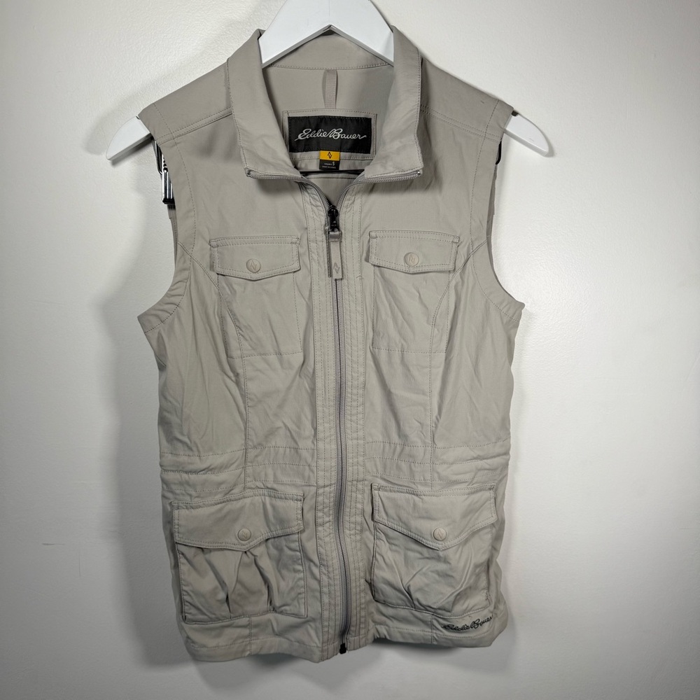 Eddie Bauer Women’s Utility Safari Vest Beige Small Zip Front Pockets